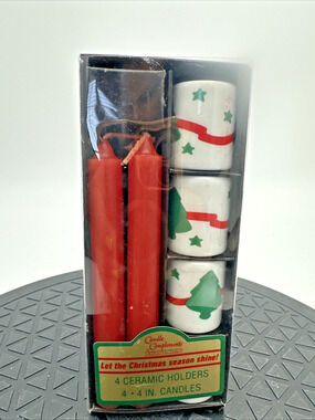 Vintage Crowning Touch Mini Ceramic Christmas Candle Holders w/Candle Tapers
